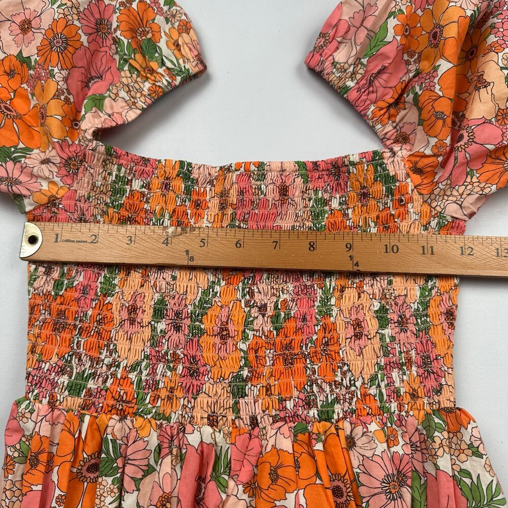Gianni Bini Dress Womens Extra Small Orange Floral Smocked Babydoll Cottage Boho - Picture 8 of 11
